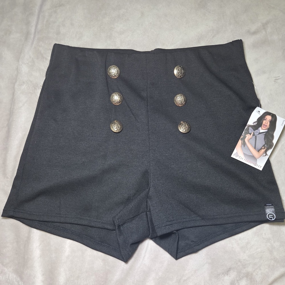 Fifth Harmony x Wet Seal Black High Waist Sailor Shorts Gold Button Detail Size